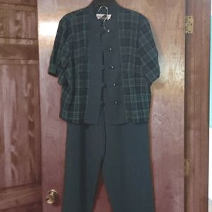 'Halmode Sunshine Starshine' Academia Blue and Green Pant Suit